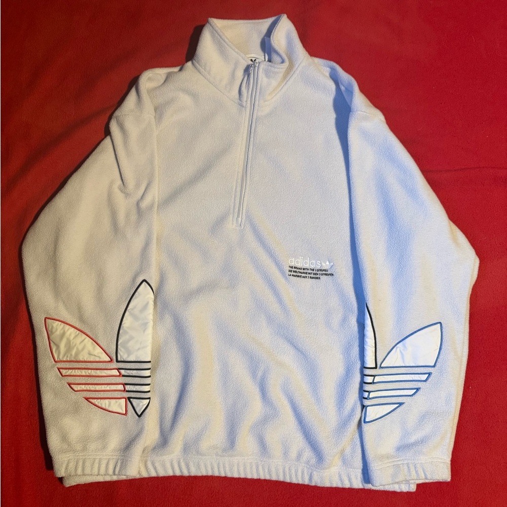 Men’s White Adidas Adicolor Polar Fleece Half-Zip Sweatshirt